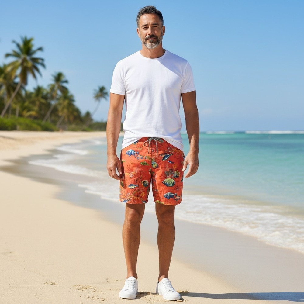 Polo Ralph Lauren Swim Trunks Mens XXL Orange Tropical Fish Board Shorts 7"